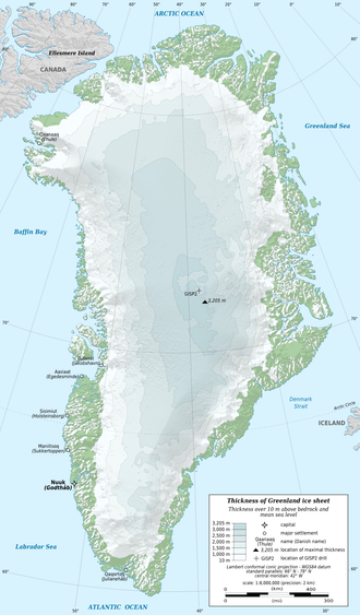 グリーンランドの地形図